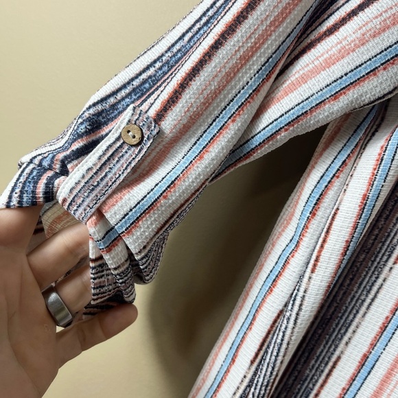 CURE PETITES Striped 3/4 Sleeve Lightweight Top Size Petite MediumTravel Boho - Picture 5 of 5
